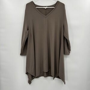 Garnet Hill Womens Pop-Over Knit V-Neck Tunic Size Large‎ Tencel Asymmetical Hem